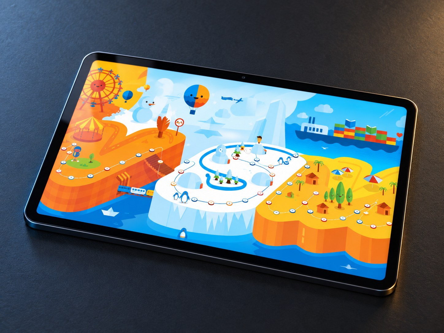 Letter-world map - ice and harbour