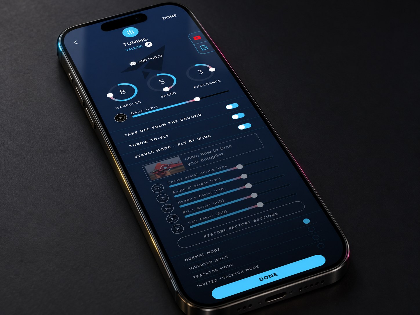 Tuning bay, assist curves and flight modes